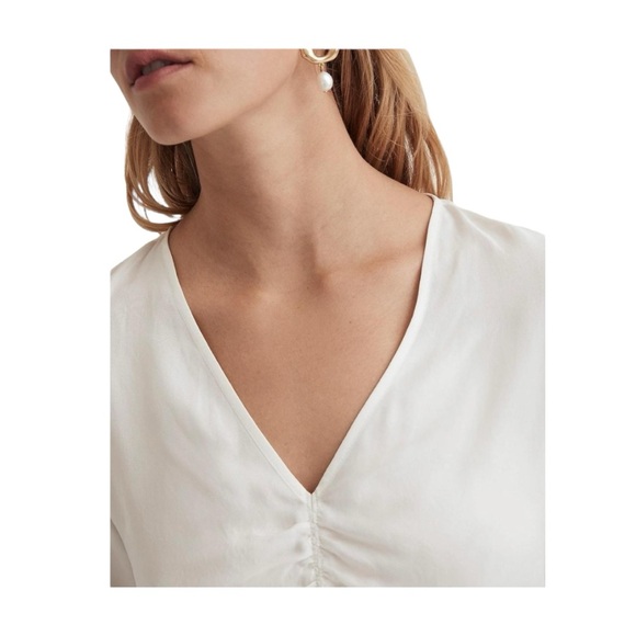 Madewell Brushed Ruched Front Ivory V-neck Long Sleeve Blouse Women’s Size 8 - Picture 3 of 14